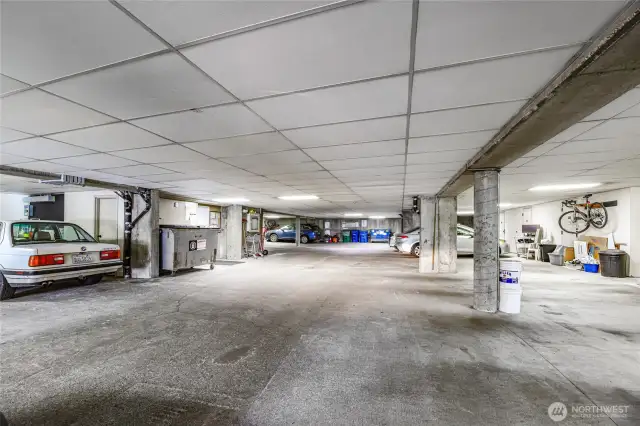 GARAGE  Parking space #13  Storage locker #13   Building infrastructure is prepared for EV car charging to owners’ space (see   example of EV charger in space # 7)