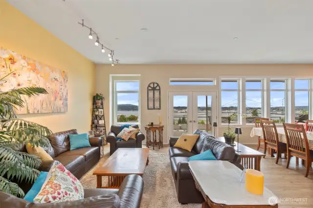 Look at the view out these windows - Olympic Mountains and the fascinating visual orchestration of the shipyard!