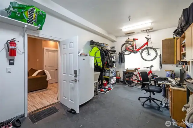 Back half of the tandem garage converted to hobby room.