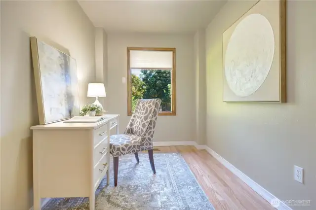 Main floor Bedroom is non-conforming but does have a closet and a fixed window.  This would be a fantastic Guest Room with a full Bath across the hall, and would also make a great 2nd Office if you want one where you can close the door!
