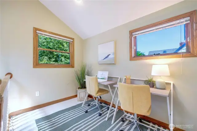 This upstairs 'extra room' has so many possibilities.  Homework, sewing, reading nook, nursery?