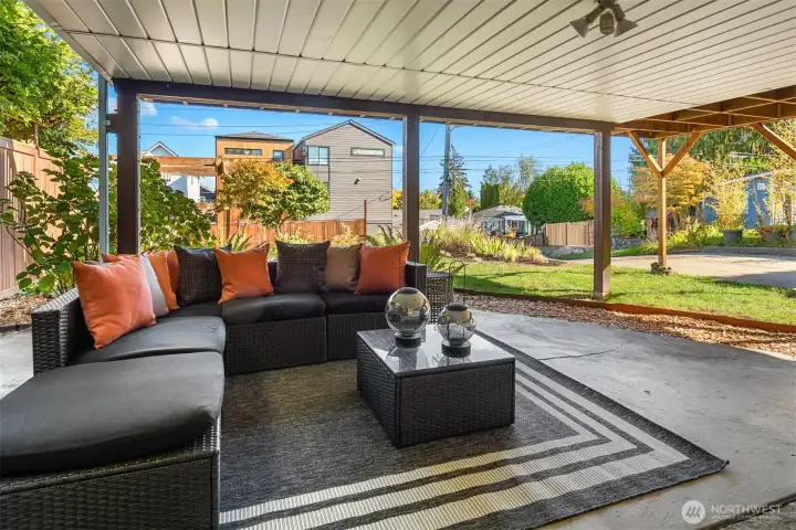 Out the lower level room; this back yard patio is spacious and private