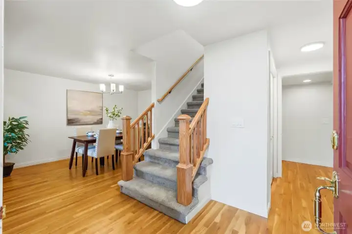 New carpet, stair railings and balusters, lead you upstairs where all the bedrooms are located as well as study, laundry room and 3 baths!