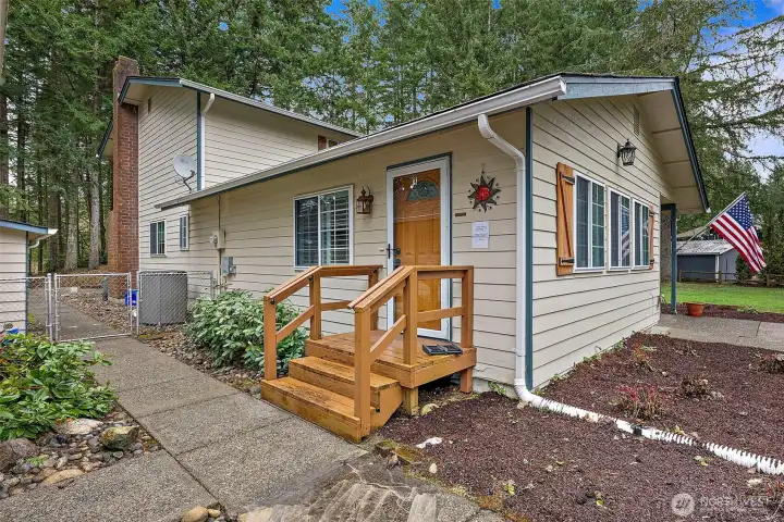 The view looks at the family room with it's own access.