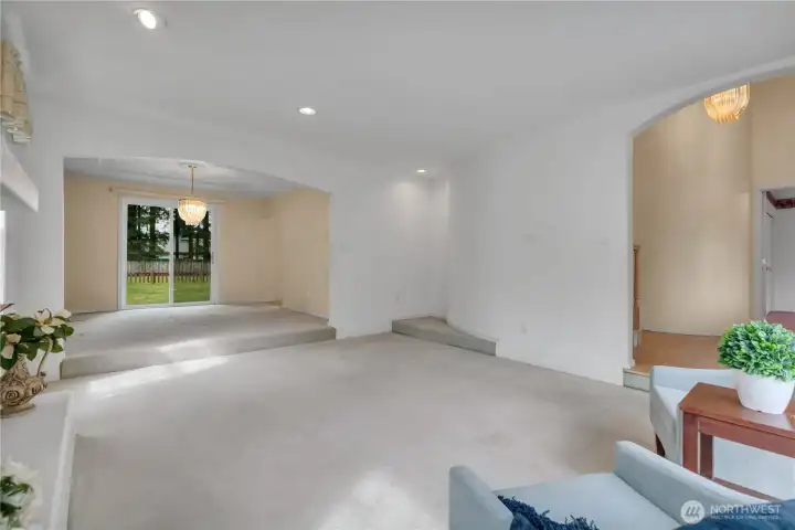 Looking from the formal living room into the formal dining room