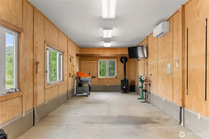 Fully insulated shop with power, heat, and finished interior—perfect for a home office, workshop, or year-round project space.