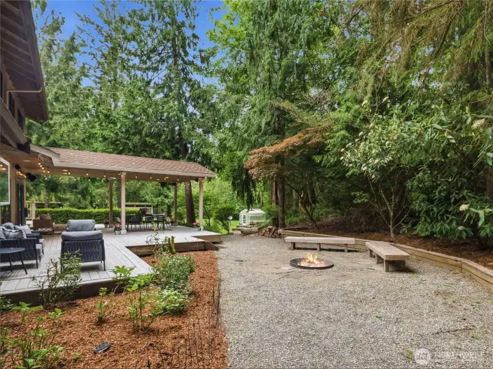 Fire pit area surrounded by nature