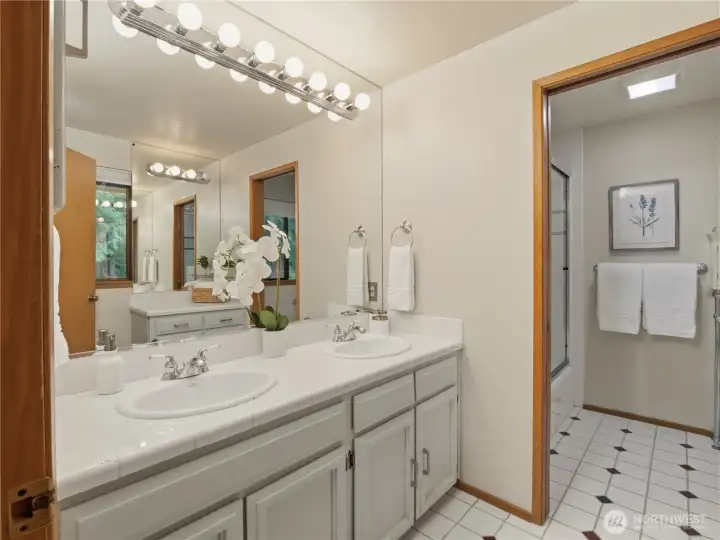 Primary bath with dual vanities and separate shower/toilet
