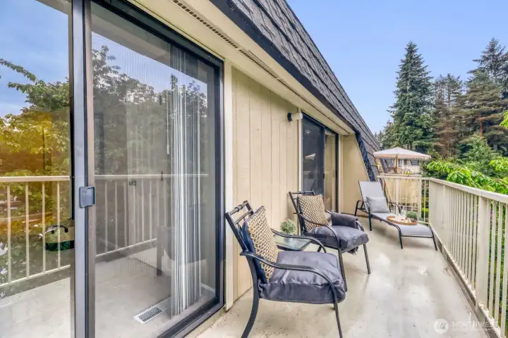 Huge South facing deck with access from the living room and bedroom.