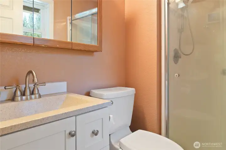 Primary bath with walk-in shower.