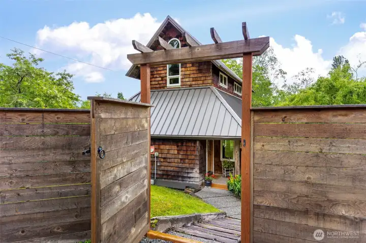 Fenced garden and yard. Fenced garden and yard.