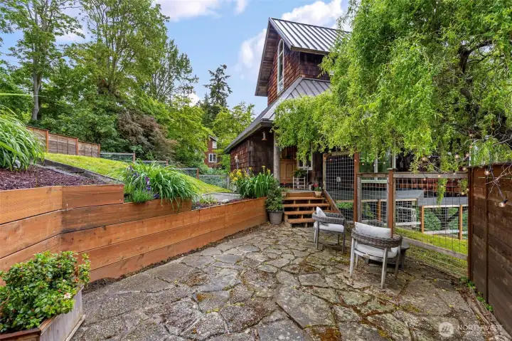 Fenced garden area. Fenced garden area.
