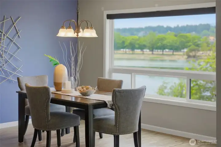 The dining room has space for a much larger table and buffet or china cabinet.