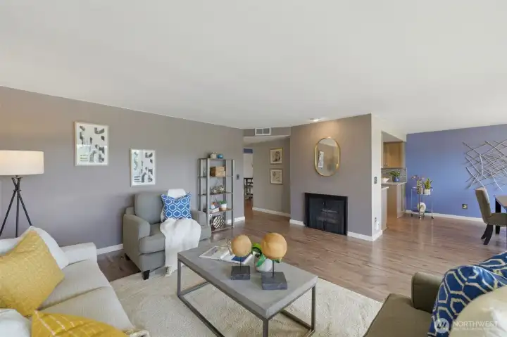 LPV was installed throughout the living areas and hallways a few years ago. The doors and trim were also updated at this time with white trim and white, paneled doors, and crown molding was added to the breakfast nook area.