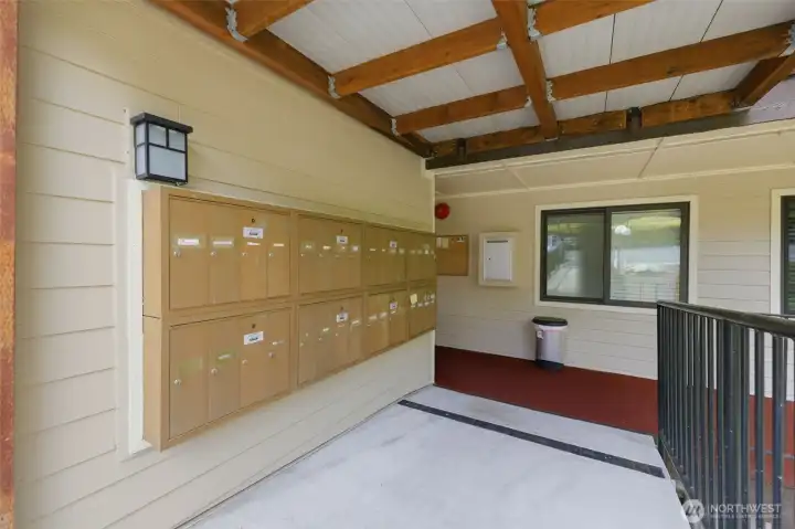 Mailboxes and a community board offer convenience, important updates, entertainment schedules, and connection.