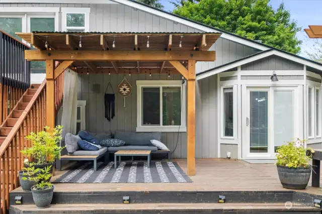 The deck features a gazebo for outdoor living and entertaining.