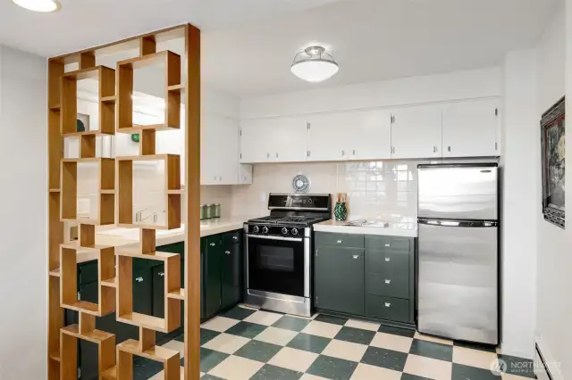 Kitchen with original charm in tact.