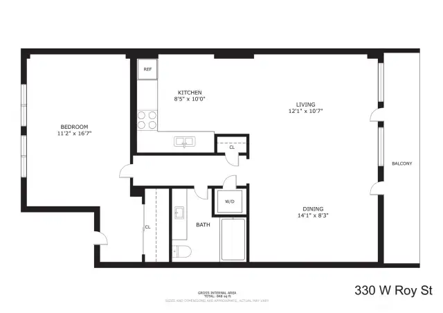 Floorplan (measured at 848 SF!)