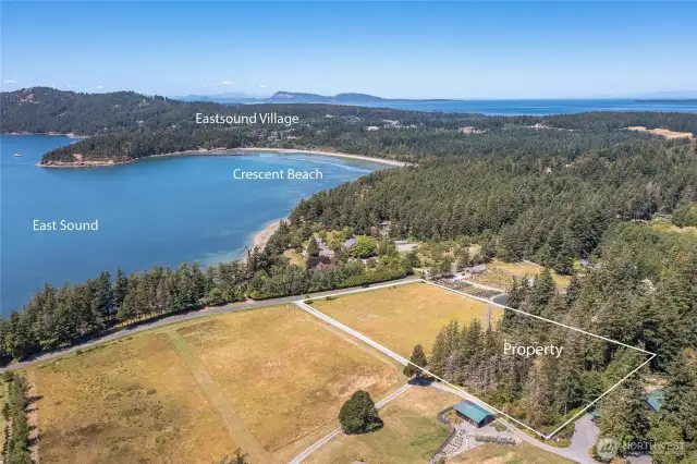 A beautiful mix of meadow and forest on nearly 4.5 acres. Views towards East Sound and only moments away from Crescent Beach and Eastsound Village.