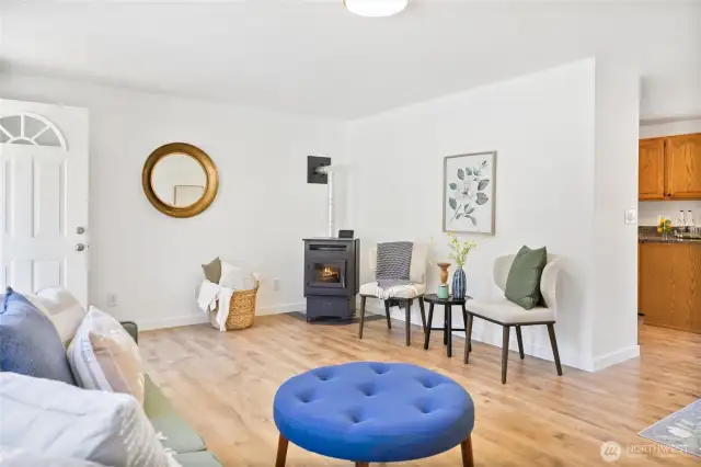 Enjoy the pellet stove during NW fall and winters to keep you toasty.
