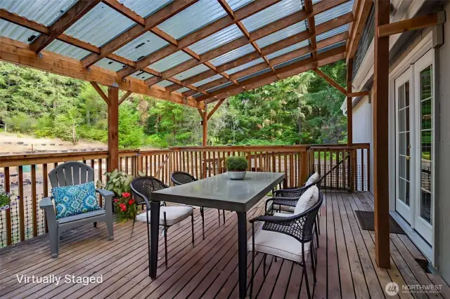 Patio space shown here virtually staged.