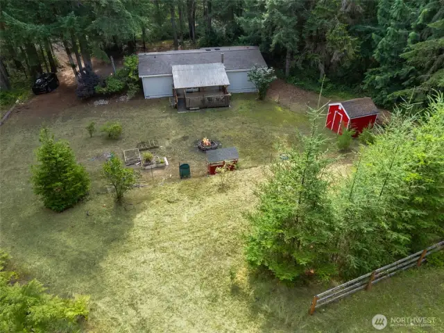 Aerial view of the backyard.