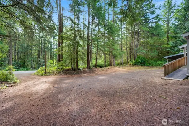 This view is looking towards the street showing the entry and the ramp to the home.