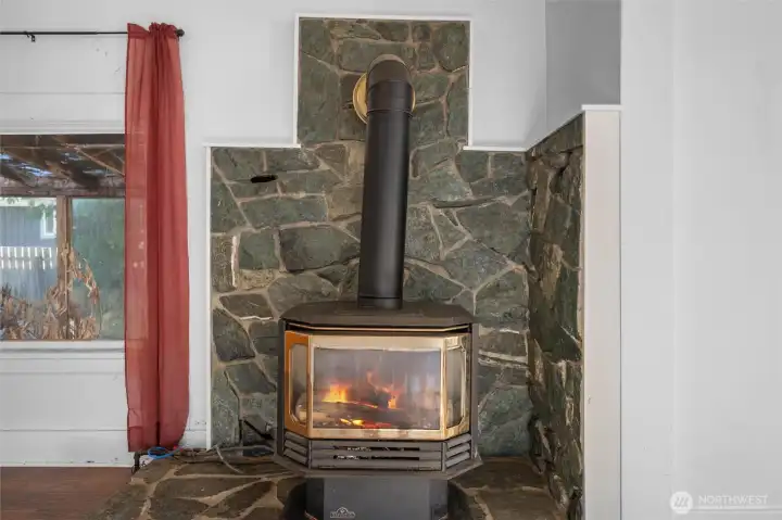 Cozy up next to the gas fireplace in the winter.