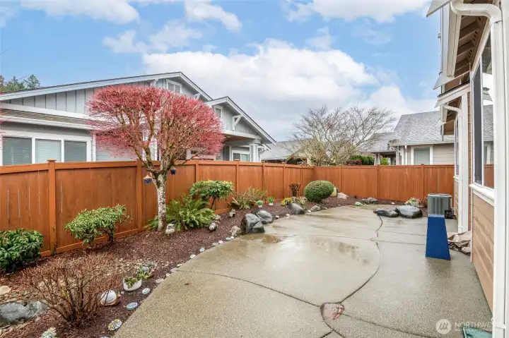 Outside, the backyard is peaceful and full of possibilities with a retractable power awning that operates by remote control with a backup manual systme. This space can be enjoyed no matter what the weather.