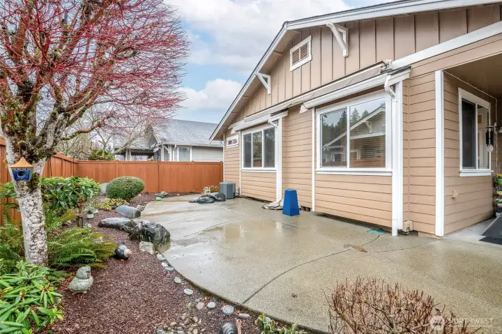 The back porch off the house is permanently covered and the yard is very low maintenance.