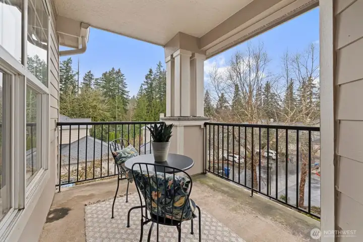 One of two private covered outdoor spaces with territorial views