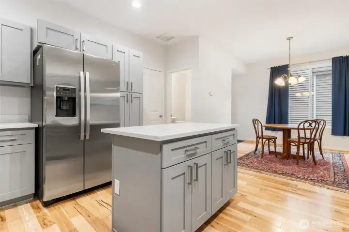 Kitchen island and brand new refridgerator