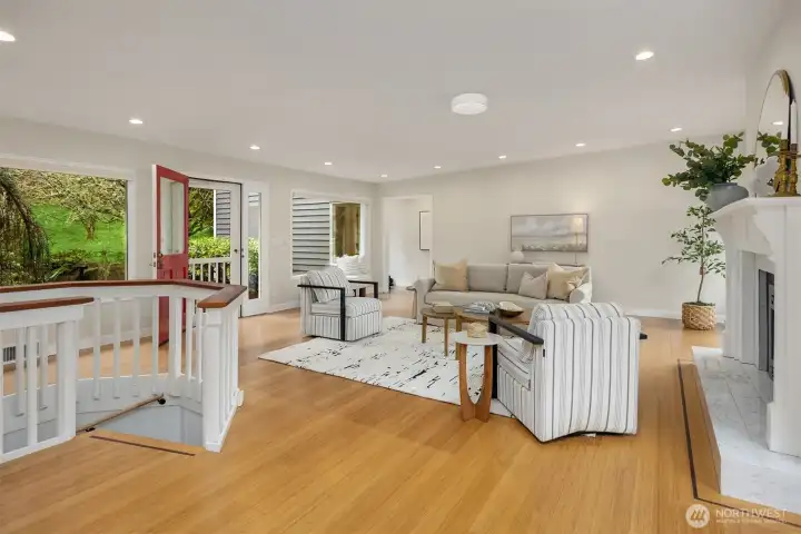 Large open living area is airy and bright