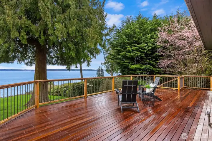 Huge deck with stairs to the back yard