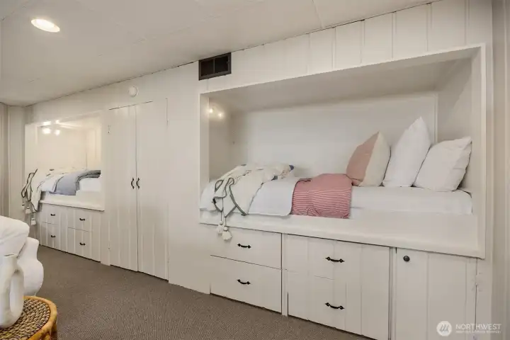 Adorable Swedish built-in beds in the flex space