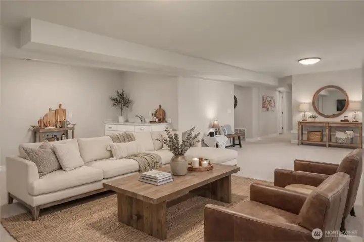 Lower floor Family Room (virtually staged)