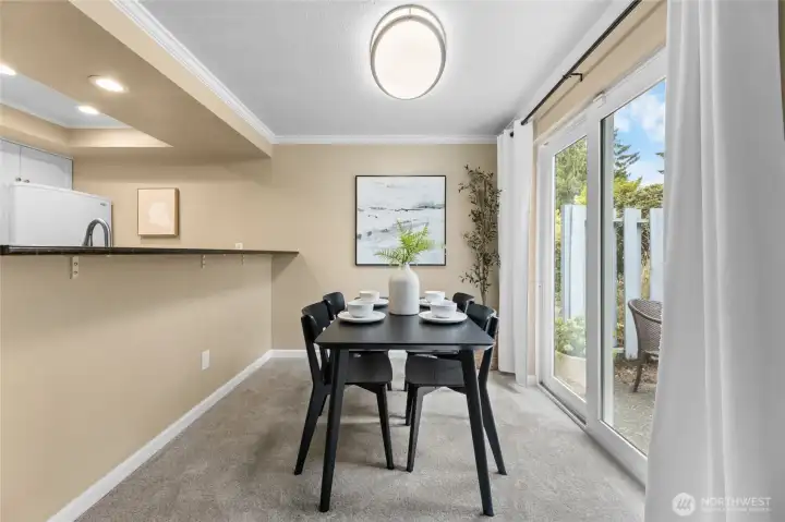 Dining area with room for barstools at the breakfast bar