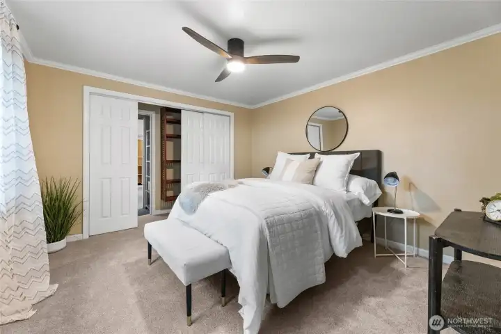 This bedroom fits a Queen size frame and will have room for dressers and nightstands