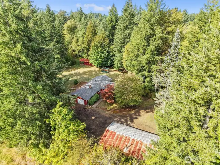 Aerial of home and shop
