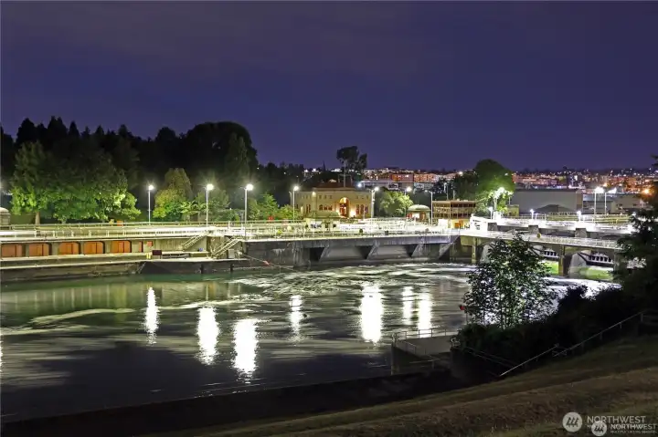 Ballard locks at night