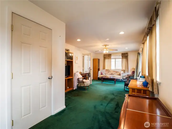 The home has an addition that has been turned into a family room. You also have a 1/2 bath for your guest's convenience.