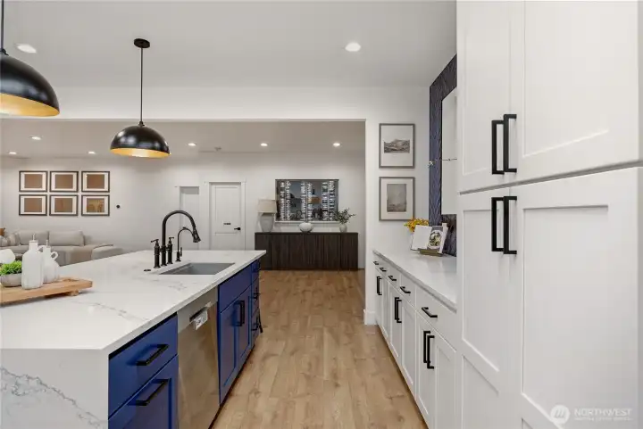 View of gorgeous kitchen to entry way!