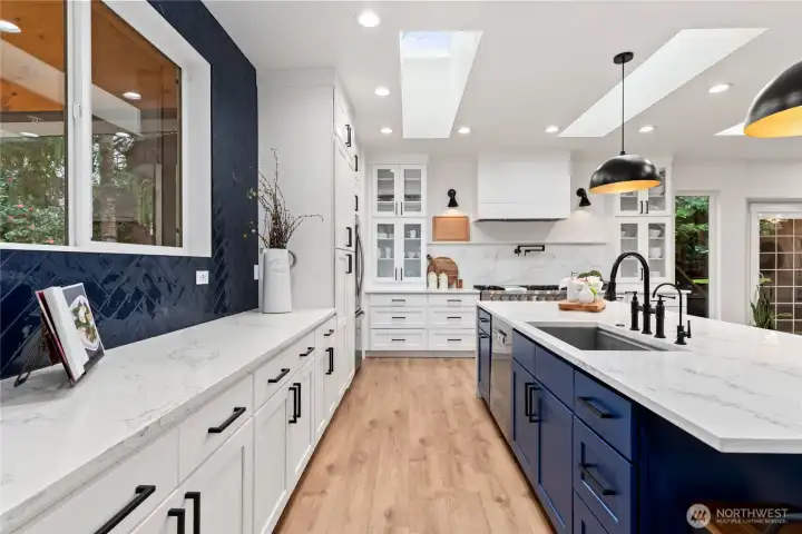 Prep station with storage cabinets throughout!