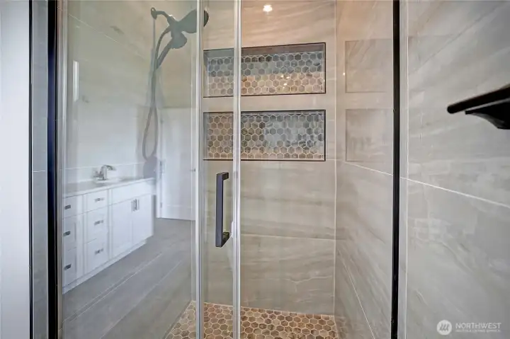 Tile and Glass Primary Shower is Exquisite~