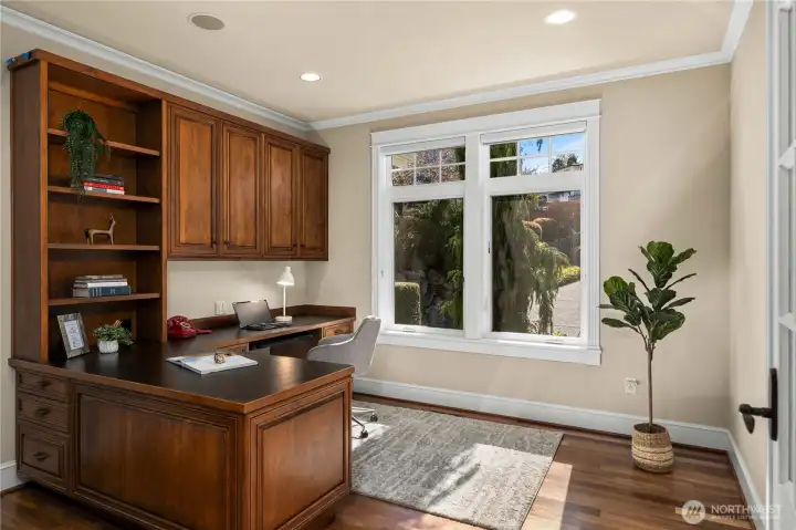 Main floor office with build in desk
