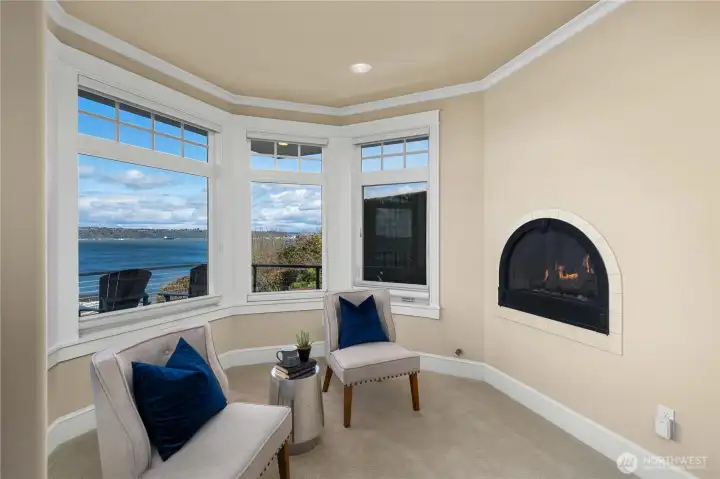 Fireside sitting area in the primary suite