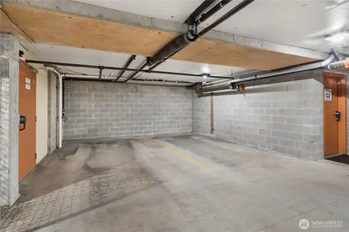 two parking spaces in one of the garages.