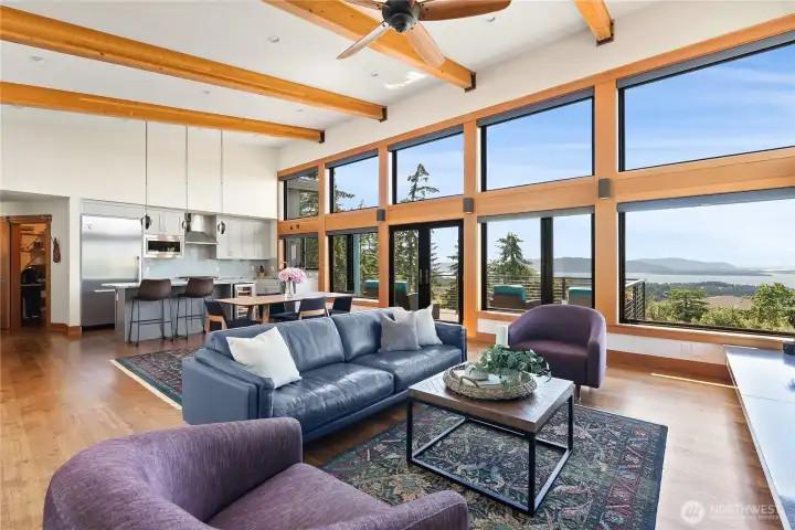 Solid vertical grain fir timbers and trim throughout the home.