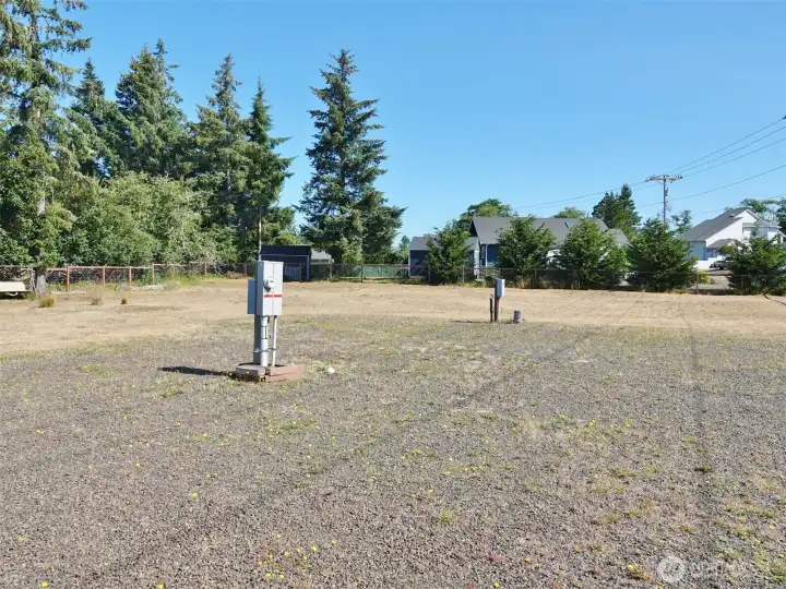 Large gravel RV pad. Large gravel RV pad.