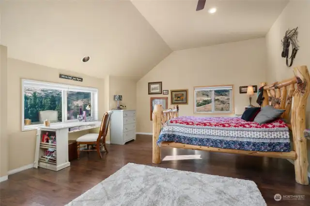 Primary bedroom with west mountain views